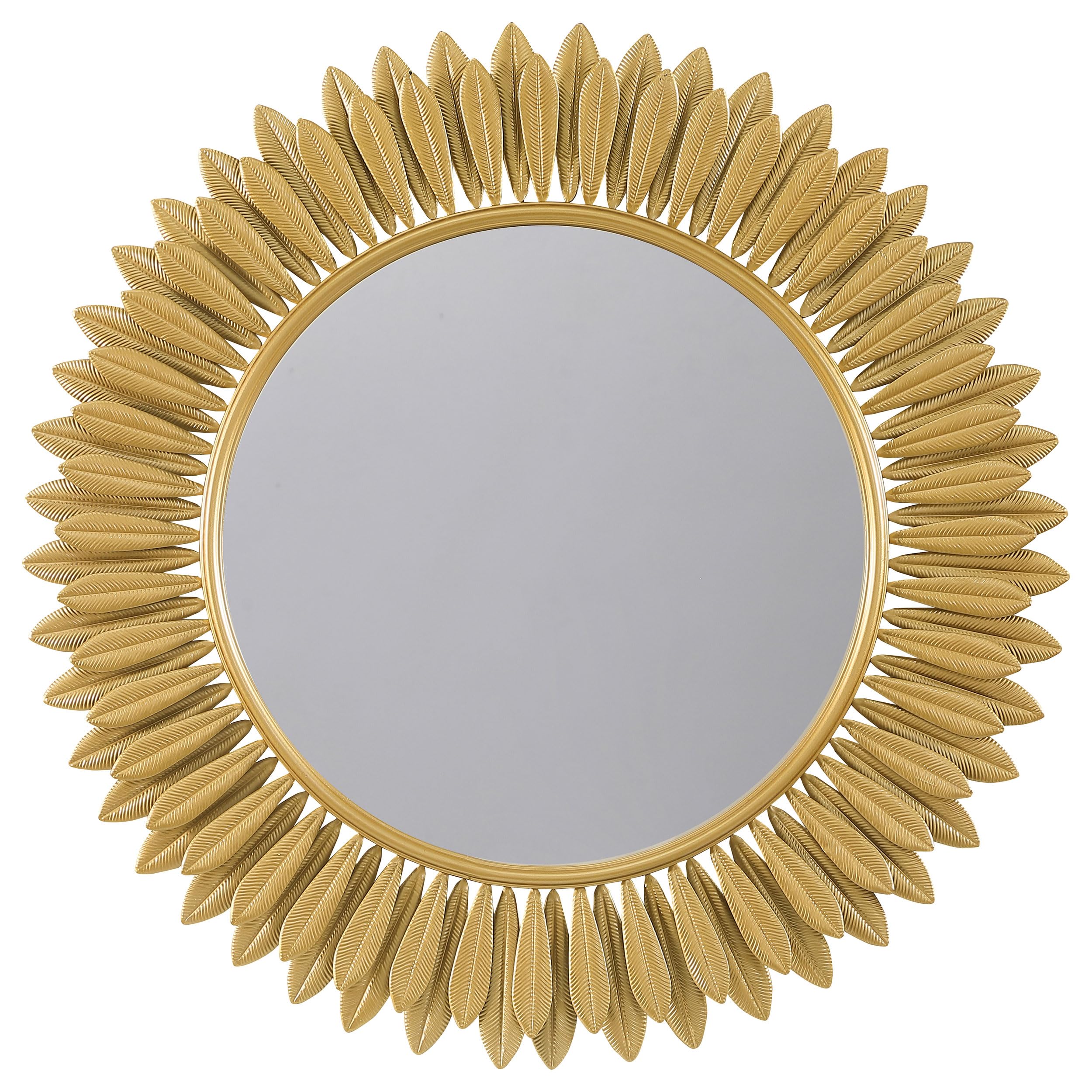 Coaster Home Furnishings - Tuscany - Mirror & Metal - 35 x 35 Inch Sunburst Round Wall Mirror with Double-Layer Petal Design and Two Keyhole Hangers - Entryway & Bedroom - Gold - 961449