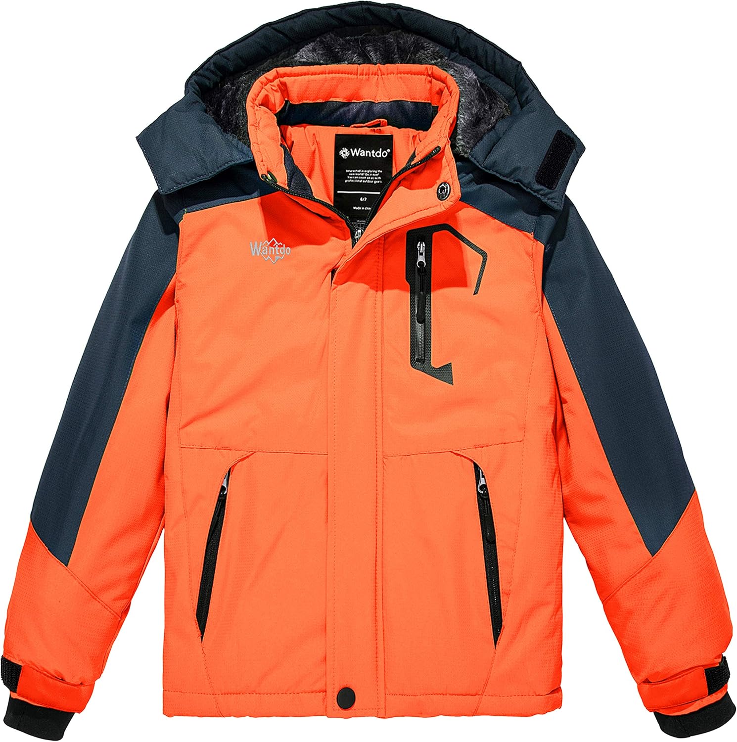 Wantdo Boy's Waterproof Ski Jacket Fleece Snowboarding Jackets Warm Thick Winter Coat Hooded Raincoats