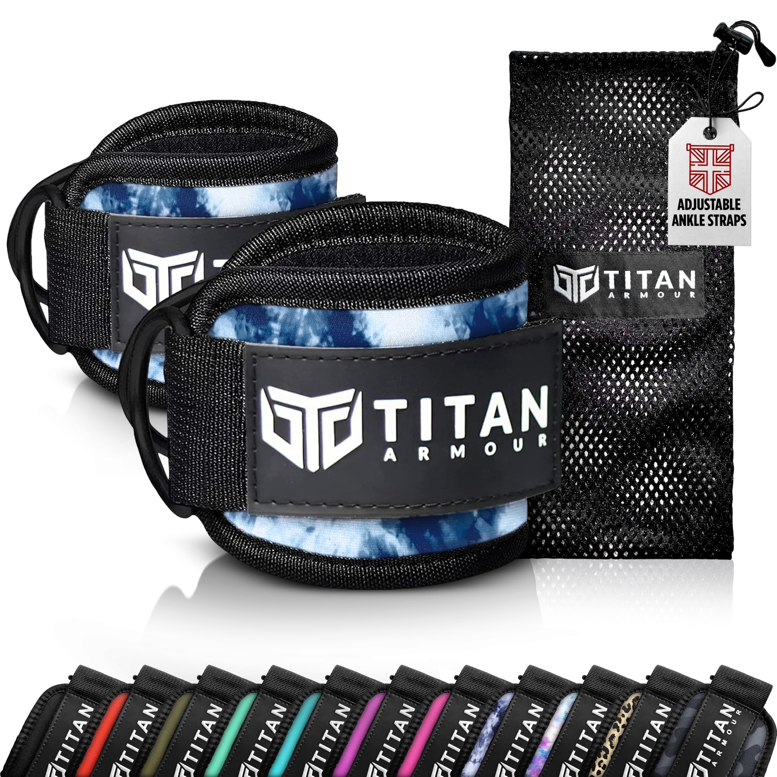 Titan Armour® Ankle Straps for Cable Machines | Gym Cuffs w/Heavy-Duty Steel Double D-Rings & Adjustable Strap | Lower Body Workouts Inc. Leg Extension, Leg Curl & Glute Kickback | Men & Women — image 1