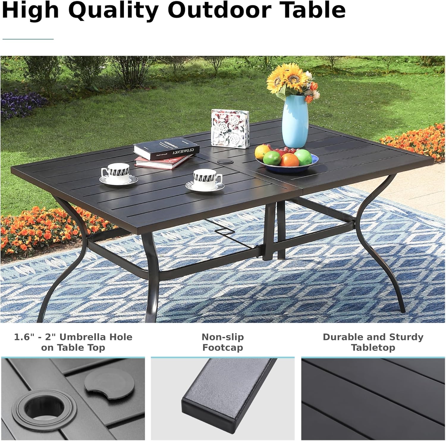 MFSTUDIO Outdoor Dining Set for 6, Heavy-Duty Patio Dining Set with Metal Table and High Back Swivel Chairs for Deck, Backyard, Poolside & Garden