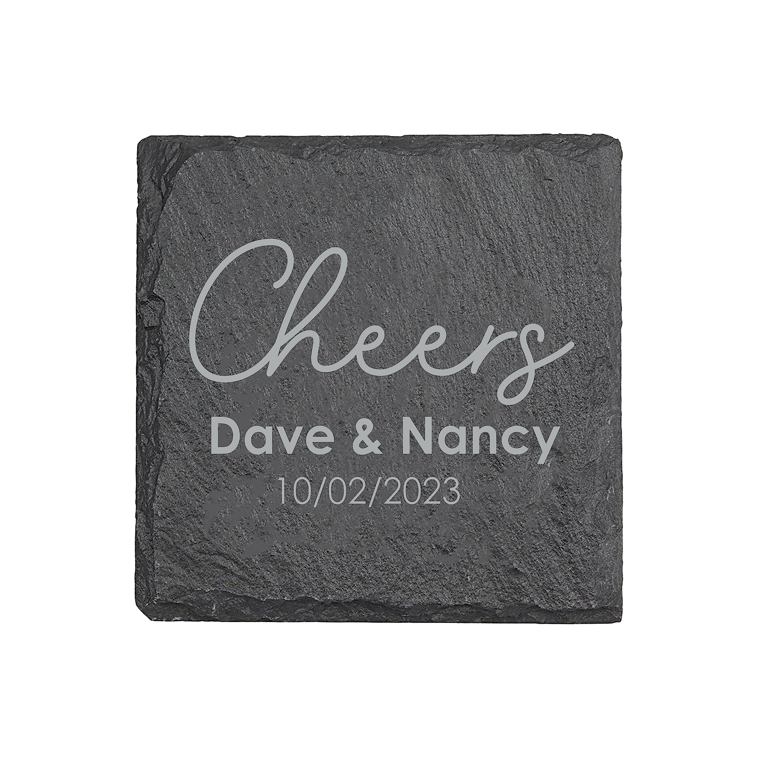 PB TECH Personalised Engraved Square Natural Slate Coaster - Any Engraving - Hand Finished in UK - 10x10 cm (Design 8)