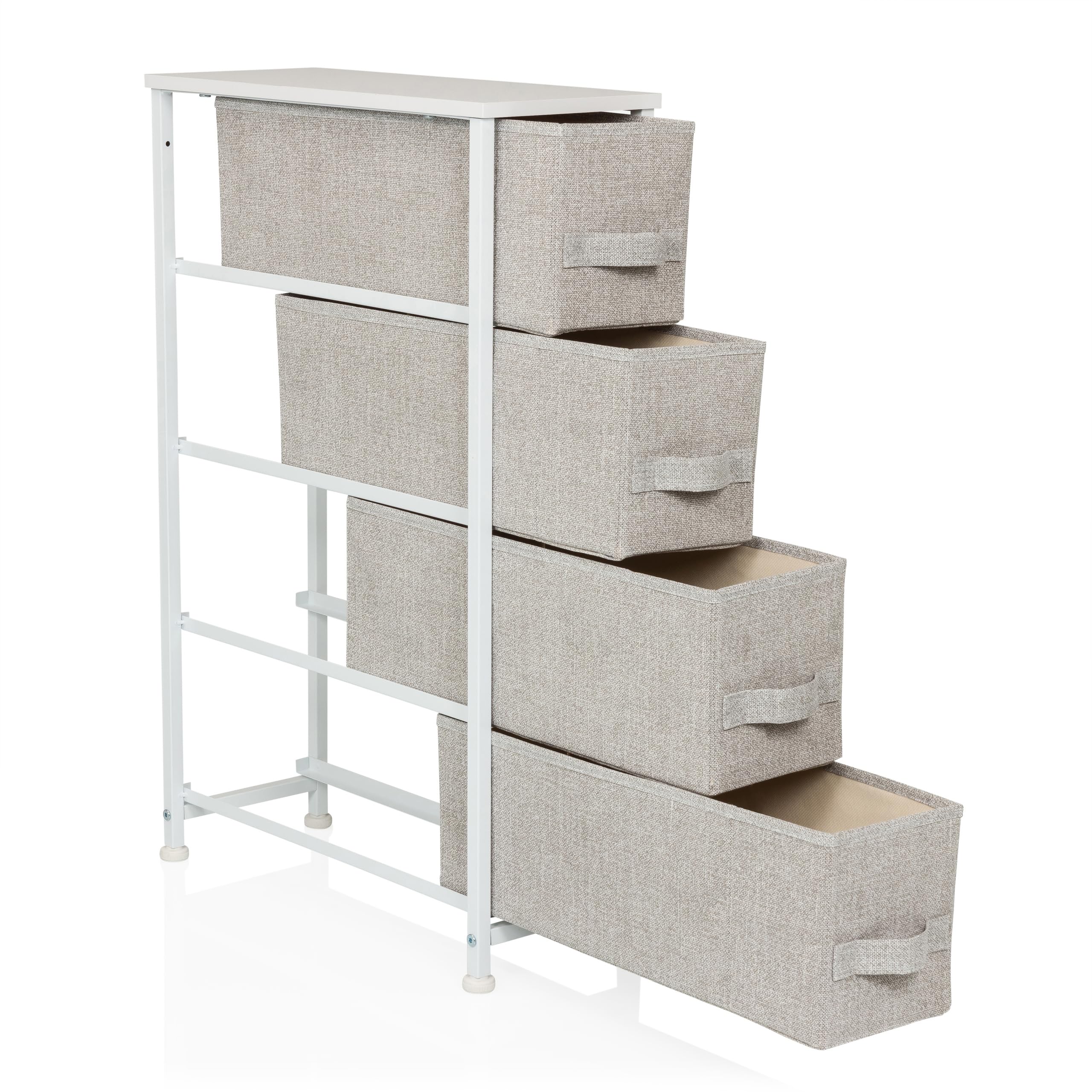 Cassettiera con 4 cassetti in tessuto FOLDRESS S 20x48x76 cm Organizzatore per cassetti, piedini regolabili in altezza, struttura in metallo, grigio