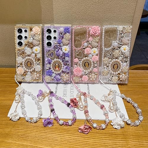 Miniatura 5 de iFiLOVE Funda para Samsung Galaxy S20 Plus Bling Diamond Case con correa de flores, 3D de lujo con purpurina de cristal con diamantes de imitación