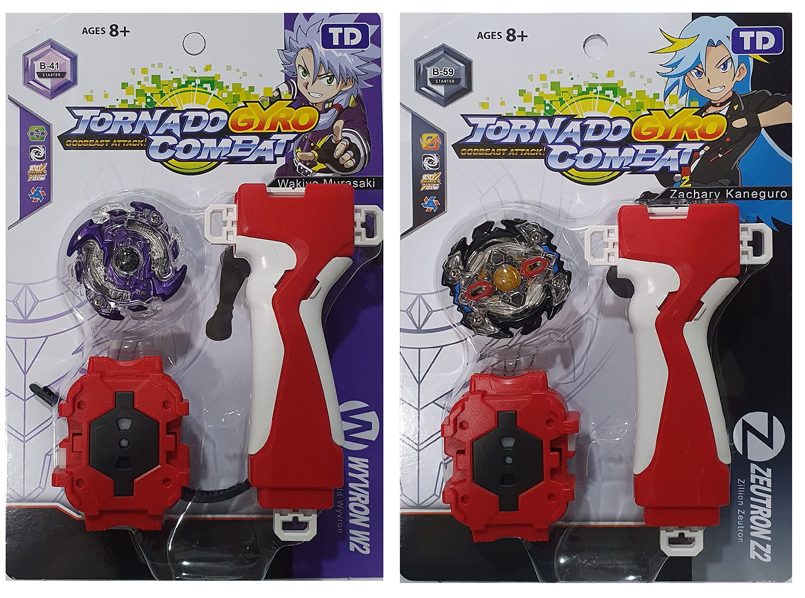 AZAD57 Spinner Series Wild Wyvern B-41 and Zillion Zeus B-59 Starter 2 in 1 Combo Spinning Top with Handle Launcher V-2