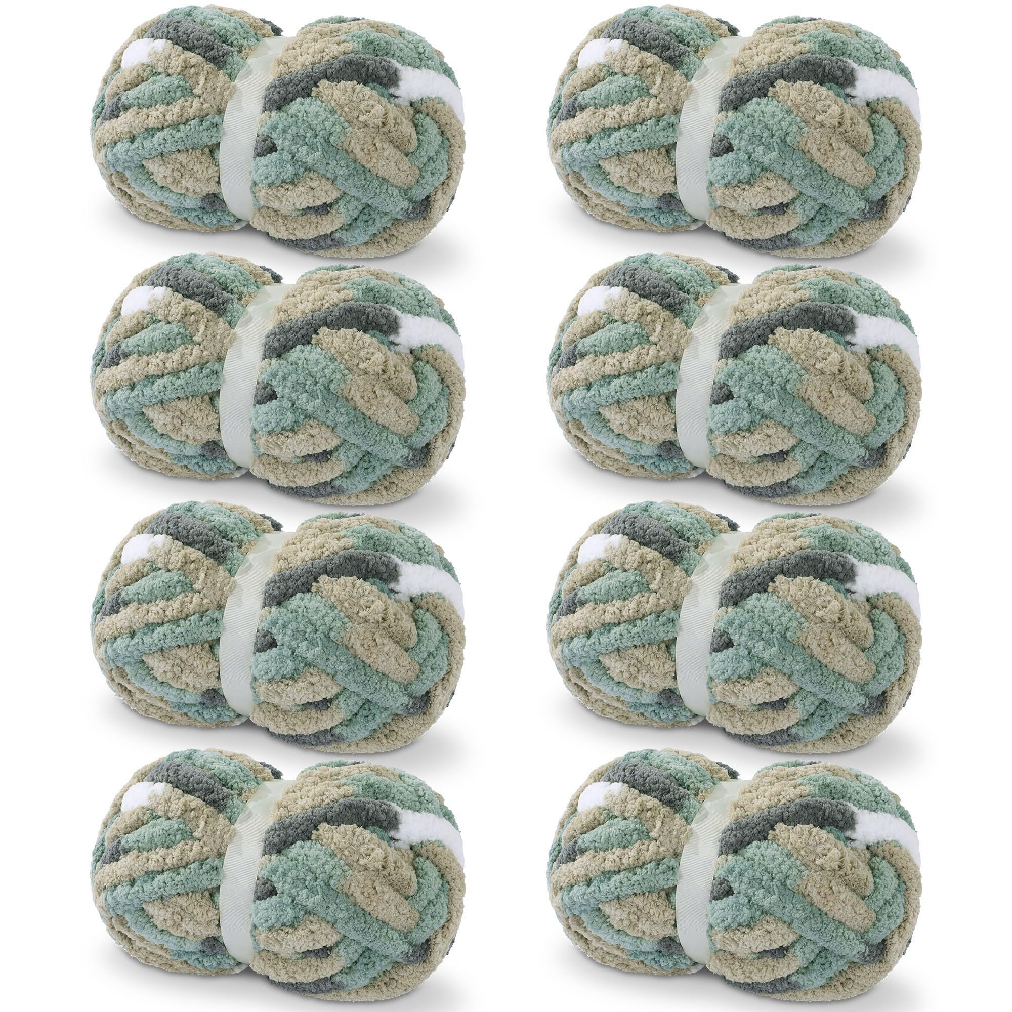 HOMBYS 8 Pack Giant Chunky Yarn for Crocheting/Hand Knitting, Super Bulky Large Soft Fluffy Tie Dye Plush Fuzzy Mixed Color Thick Chenille Yarn (Grey, Green, White) — image 1