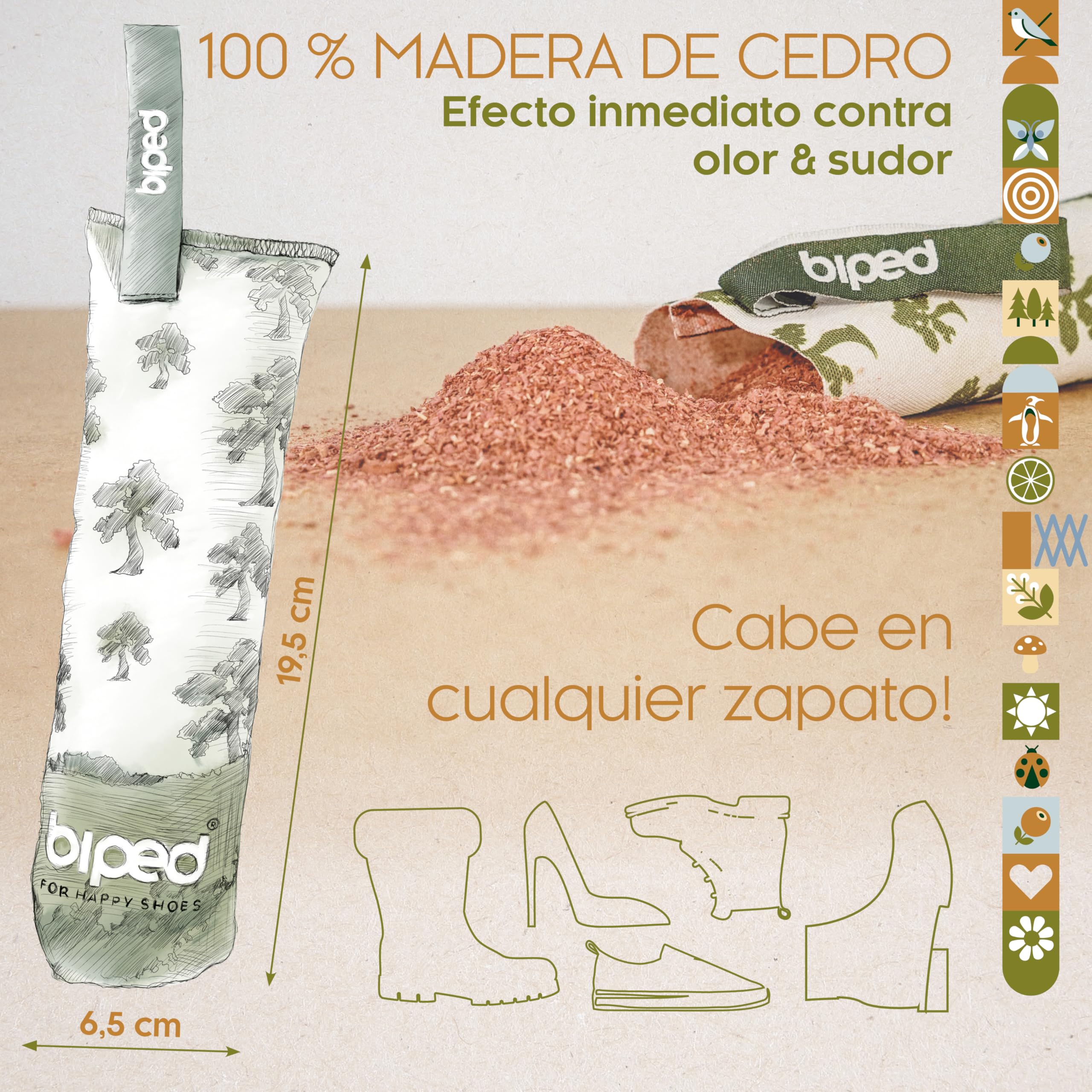 biped natural secador de zapatos de madera de cedro – 1 par de almohadillas elimina olores de forma natural – sin productos químicos – para zapatos frescos z2927