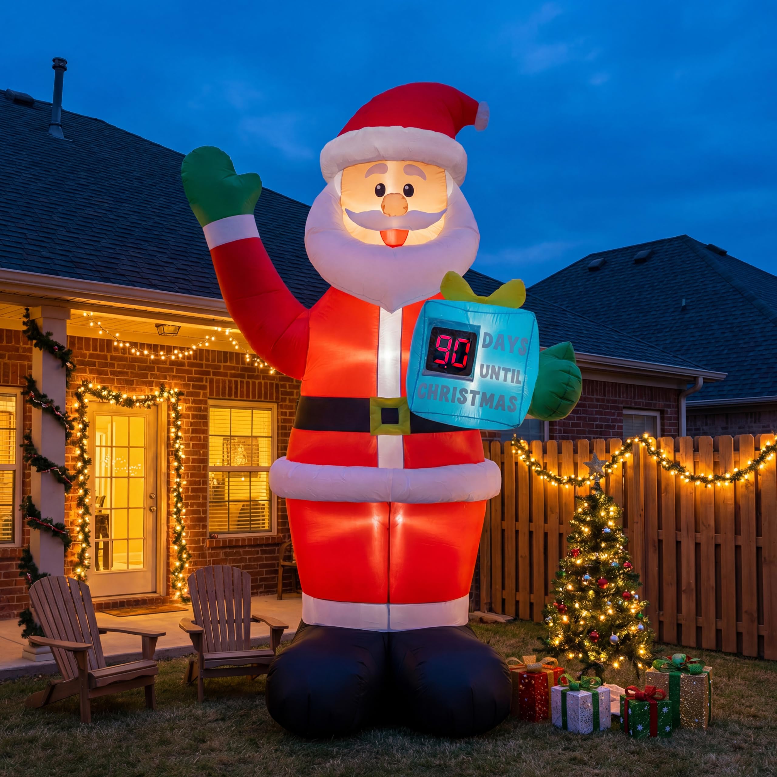 Père Noël gonflable animé et lumineux étanche pour pelouse