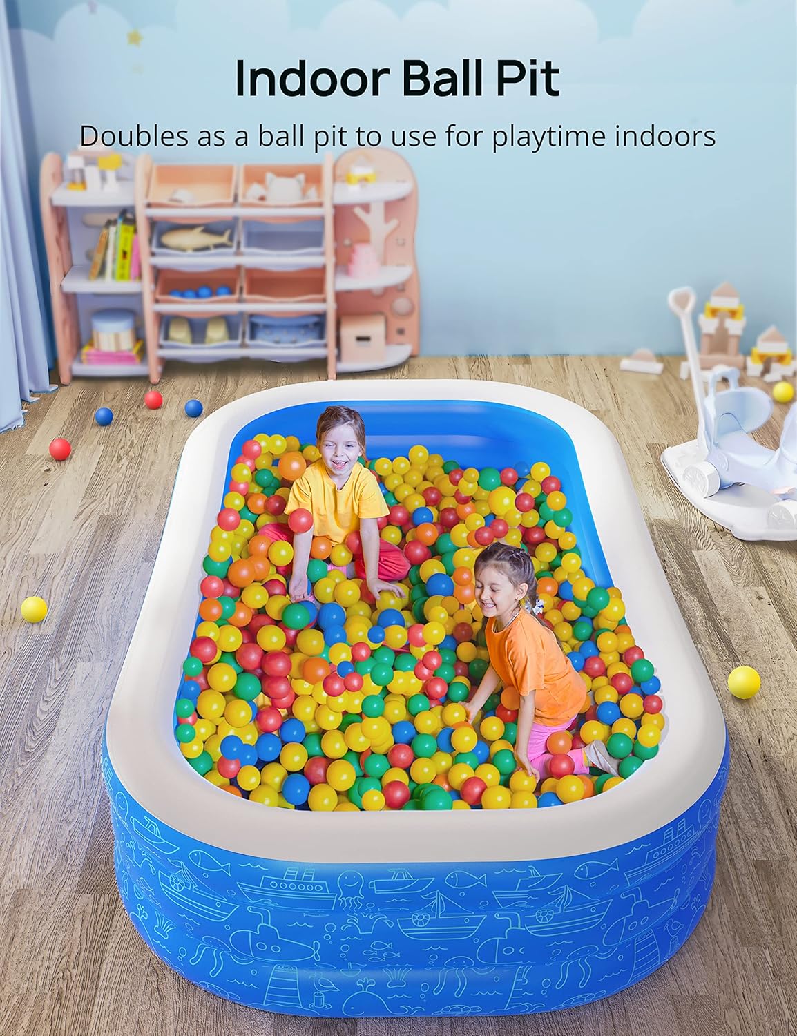 Inflatable Pool, EVAJOY 118'' x 72'' x 20'' Above Ground Pool, Kiddie Pool Large Size Thickened Blow Up Swimming Pools Play Center for Kids Children Family Outdoor Garden Backyard