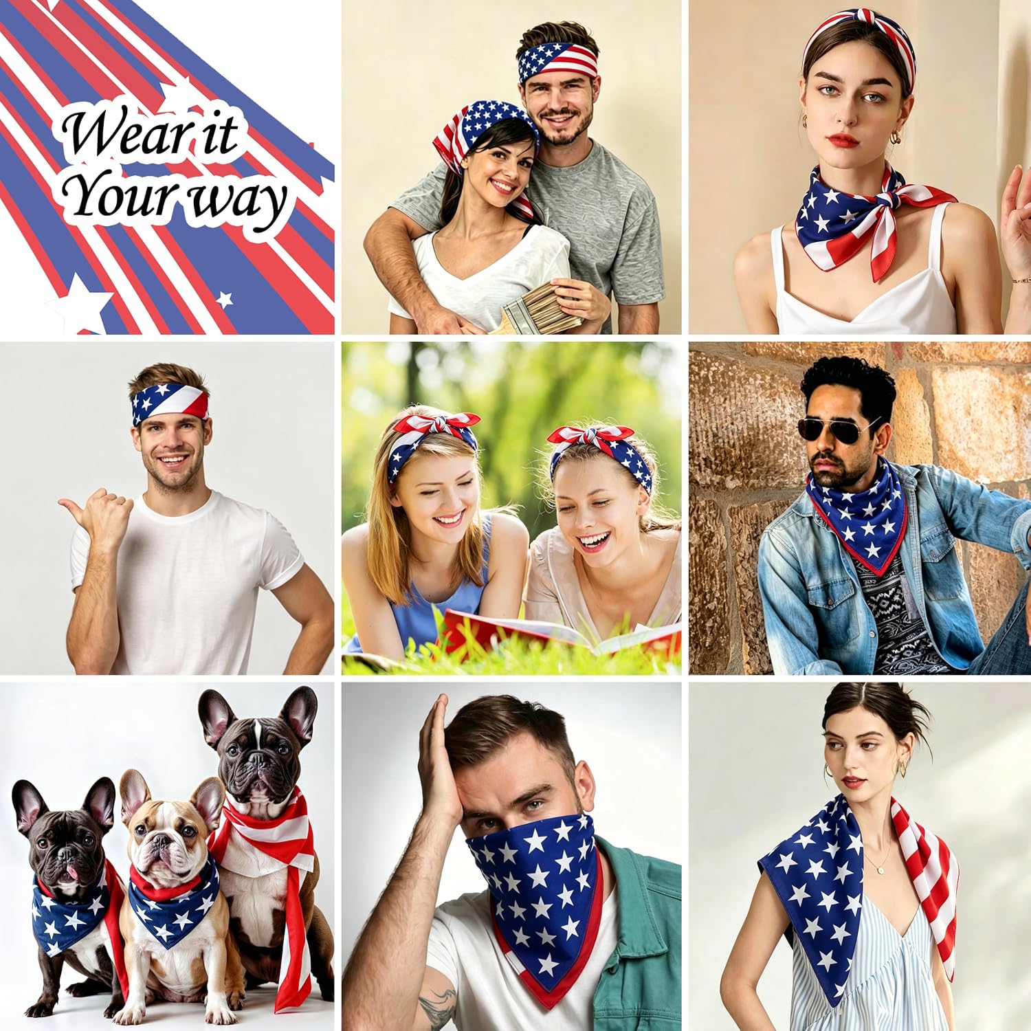 2 Pack American Flag Bandana USA Bandanas Head Scarf