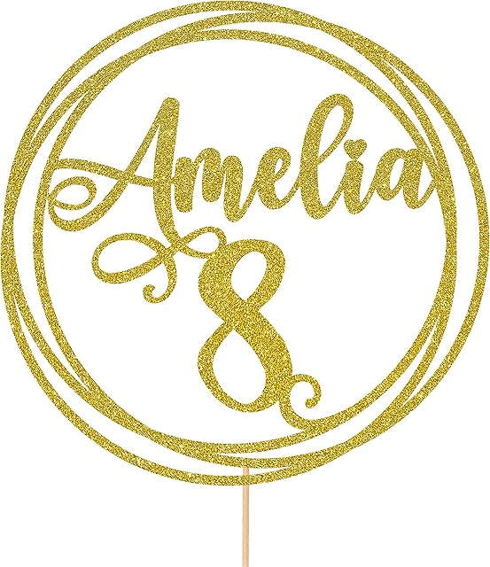 Personalised Round Happy Birthday Glitter Cake Topper by Cakeshop | Custom Colour Any Name & Any Age Glitter Cake Decoration for 1st 10th 16th 18th 20th 21st 30th 40th 50th 60th 70th 80th (Gold)