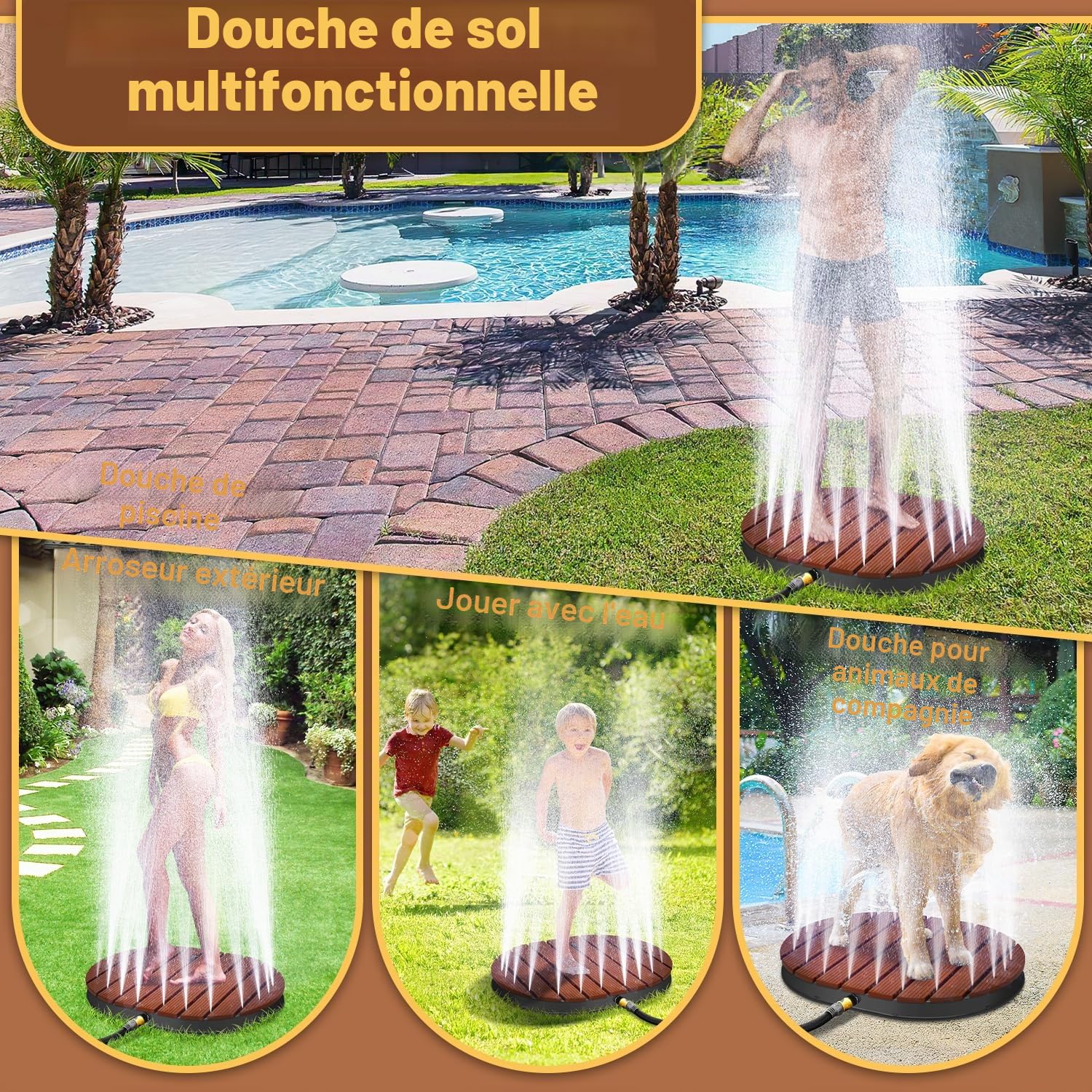 Herrselsam Douche de jardin avec roue et buses en cuivre Douche de piscine Hauteur de jet jusqu'à 4m Douche extérieure en aluminium antidérapante et résistante aux intempéries Douche extérieure pour
