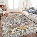 CHAMPLANT Area Rug 6'x9' Washable Vintage Traditional Floor Cover Thin Retro Kitchen Indoor Distressed Non Slip Carpet for Living Room Bedroom Dining Room