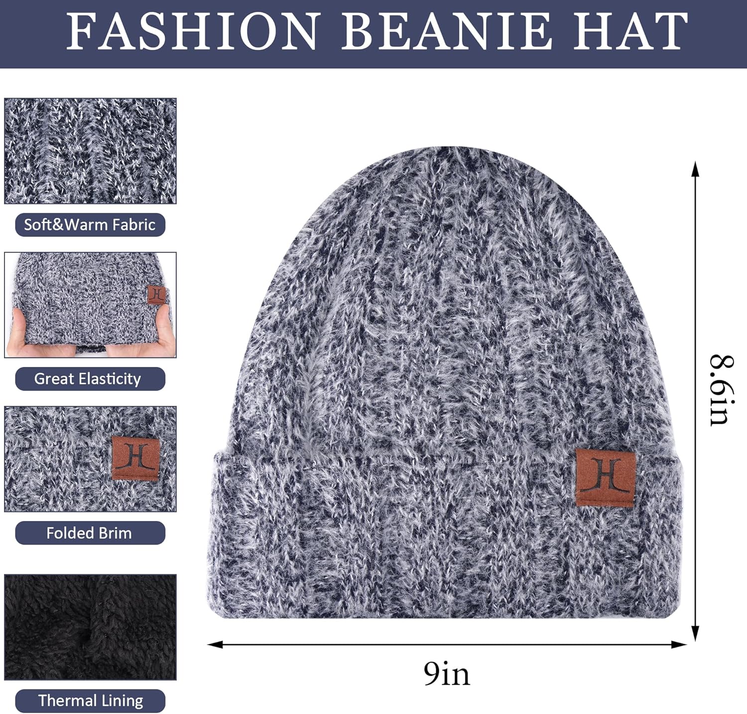 Womens Winter Warm Knit Beanie Hat Touchscreen Gloves Long Neck Scarf Set with Fleece Lined Skull Caps Gifts for Women - Image 2