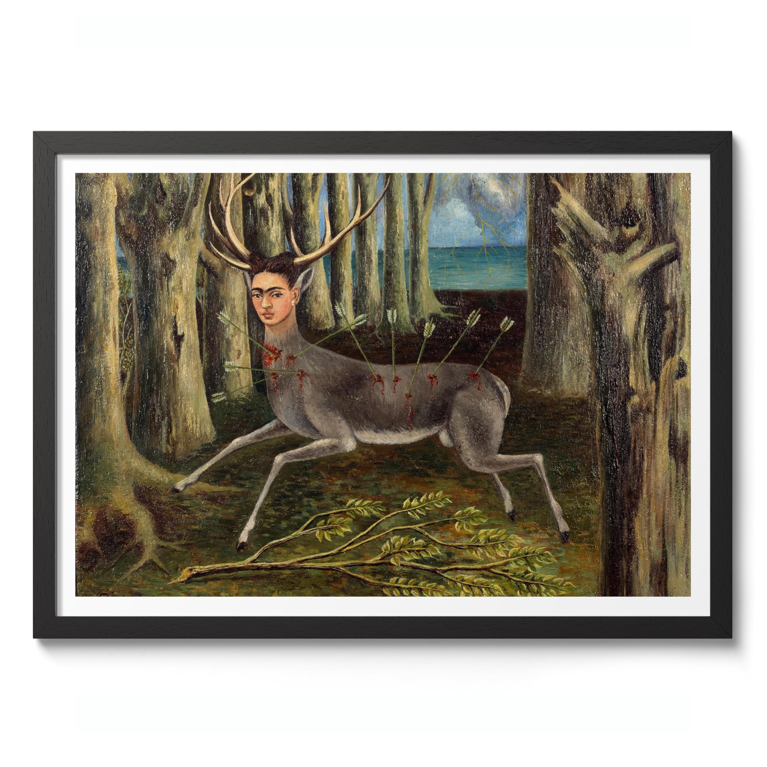 The Wounded Deer Frida Kahlo Poster, Classic Art Painting Print, Art Exhibition Neutral Wall Art, Vintage Minimalist Home Decor Picture, A4 (Black Frame) - 32.7x24.1cm