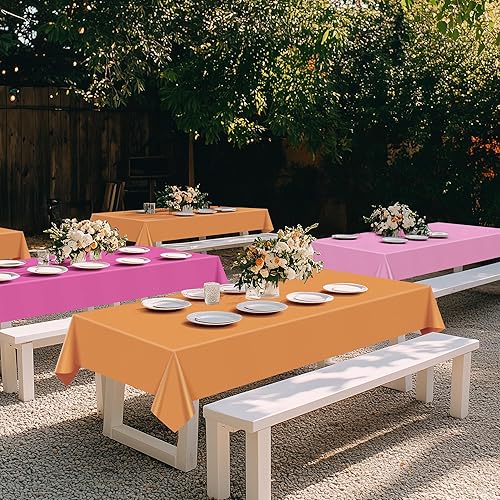 Miniatura 4 de Mantel rectangular de la serie rosa y naranja, 4 piezas, 54 x 72 pulgadas, color sólido, impermeable y a prueba de derrames, mantel de plástico