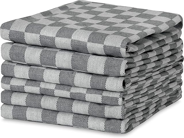 Sticky Toffee 100% Cotton Tea Towel - Pack of 6, Black Chequered Pattern | Kitchen Hand Cloth Set | Absorbent, Strong, Quick Dry & Machine Washable | for Home Decor & Kitchen Accessories