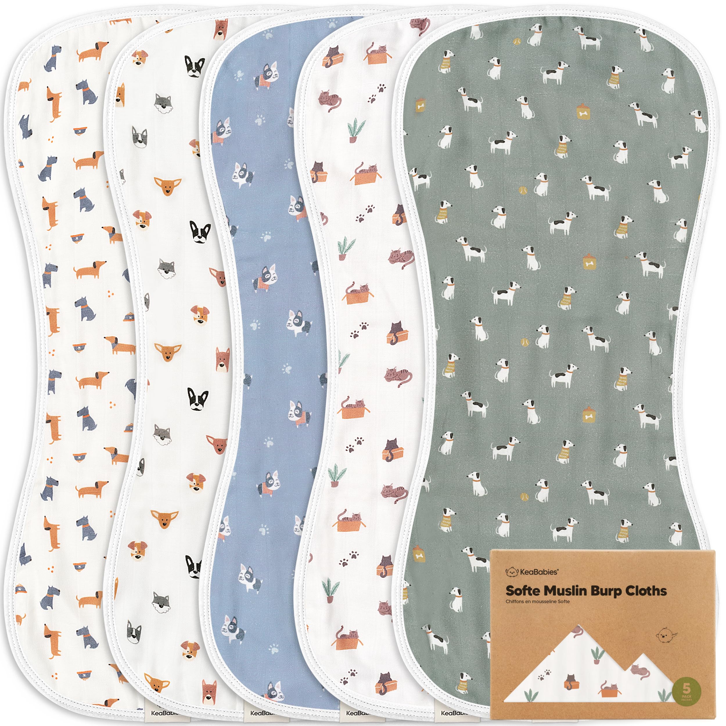 5-Pack Muslin Burp Cloths Baby Boy, Girl - Very Absorbent Baby Burp Cloth Rags, 8-Layers Viscose Derived from Bamboo Cotton Muslin Towel, Super Soft