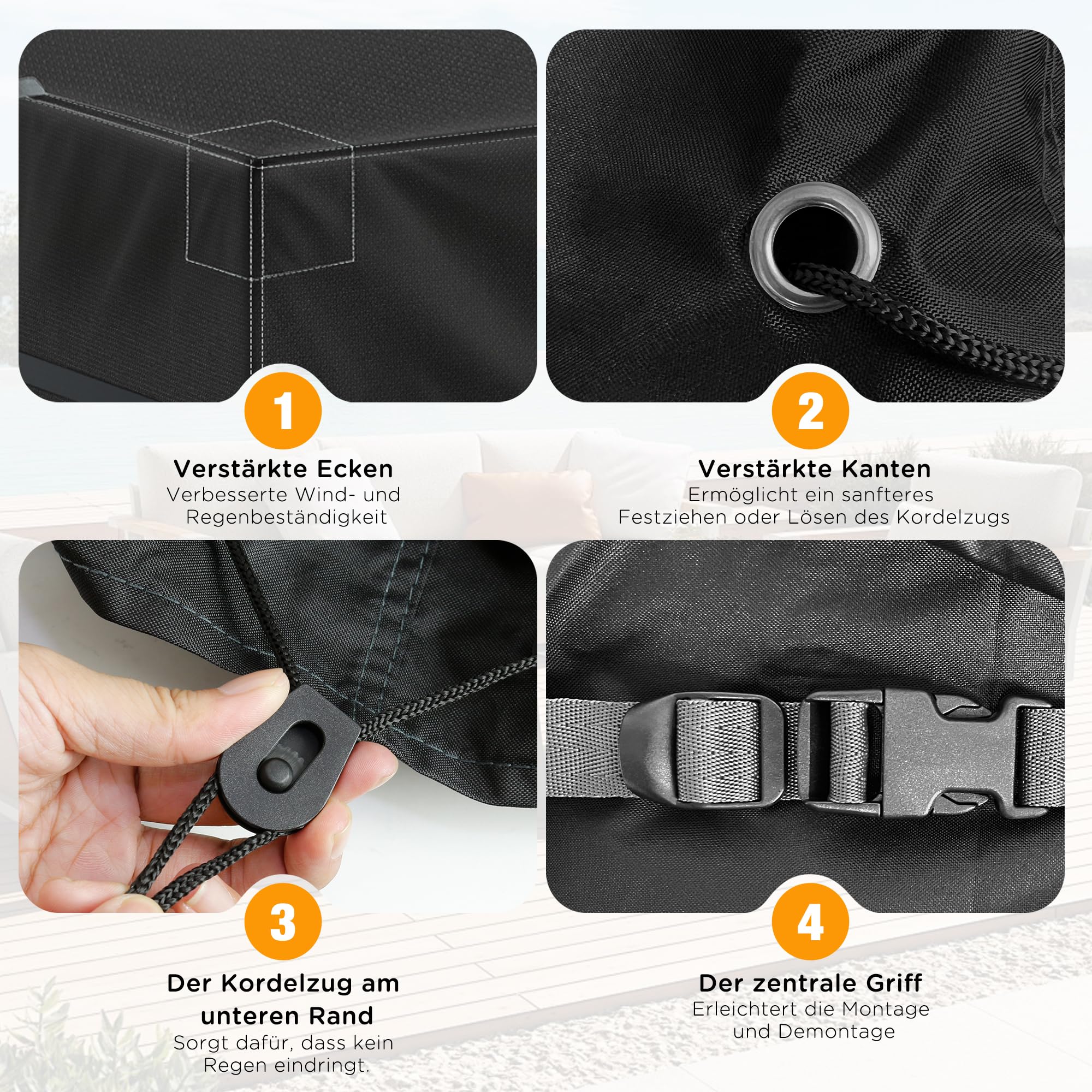 Gartenmöbel Abdeckung 600D Oxford Wasserdicht Winterfest Schutzhülle – UV-Beständig, Reißfest, Wetterfest, 250 x 150 x 90 cm, für Gartentisch und Stuhl Set