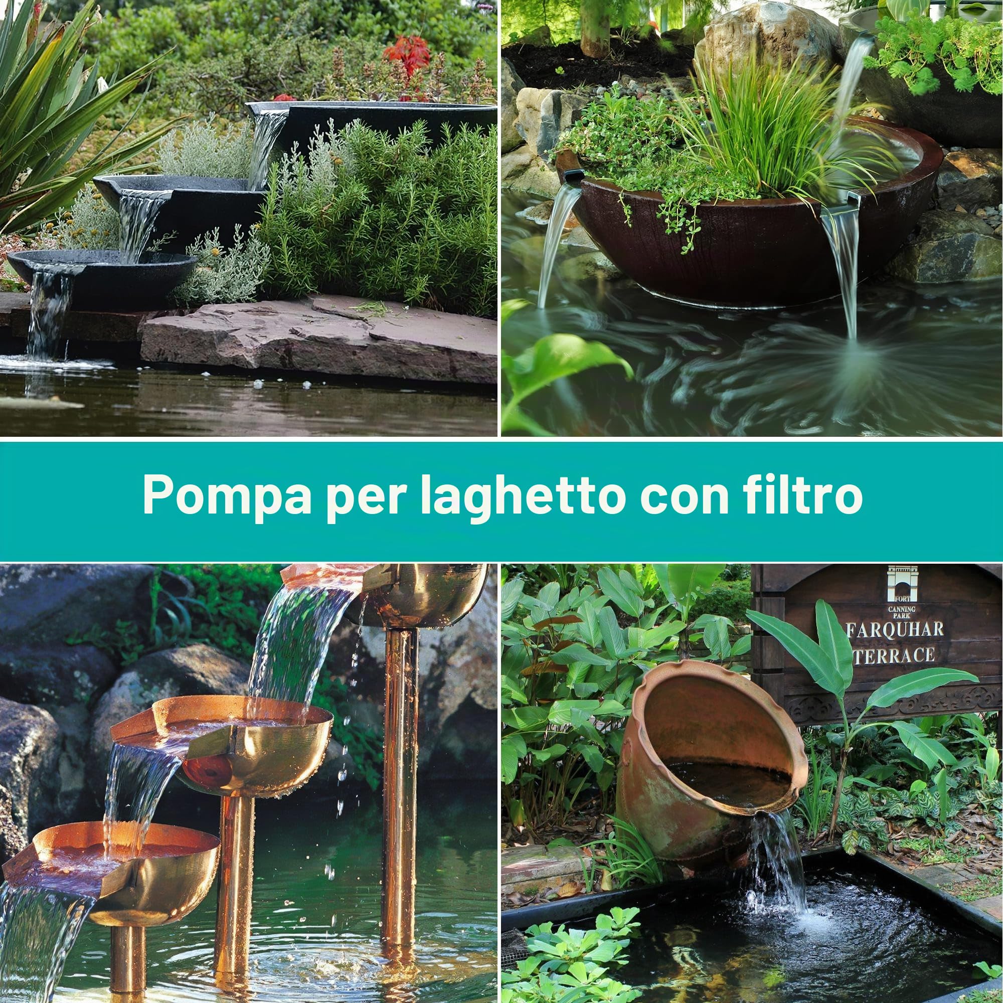 Biling Filtro solare per laghetto completo con pompa, 20 W, 875 l/h, pompa solare per laghetti e cascata fino a 1200 l, gioco d'acqua solare, fontana solare per esterni, piscina, giardino