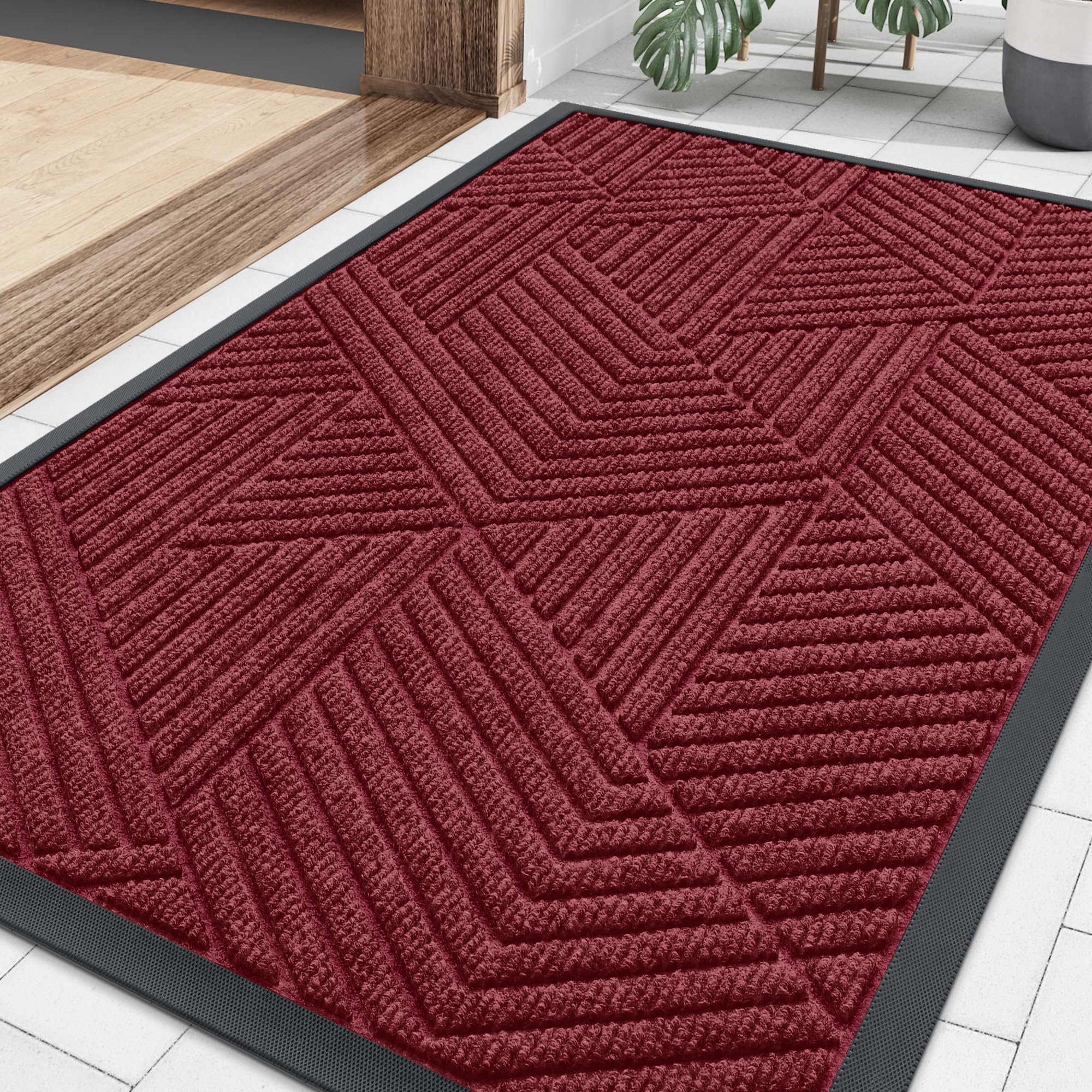 Smiry Front Door Mat Outside Entrance, Low Profile Rubber Doormat, 35x23