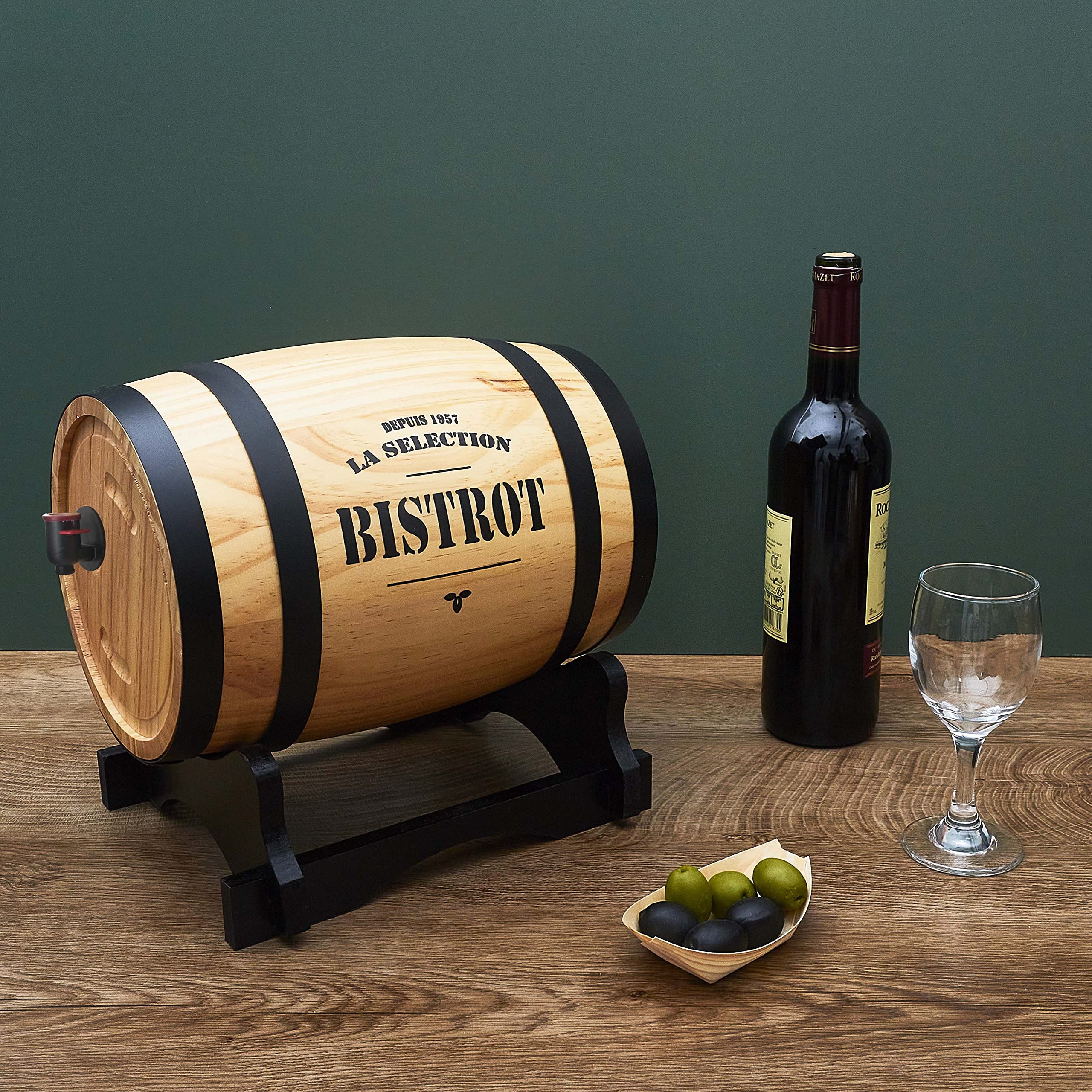 Totally Addict KV7166 Fontaine à Boisson Distributeur avec Robinet Cave Tonneau de Vin Bois et Métal Beige et Gris ou Noir ou Rouge H27 21 x 26 cm