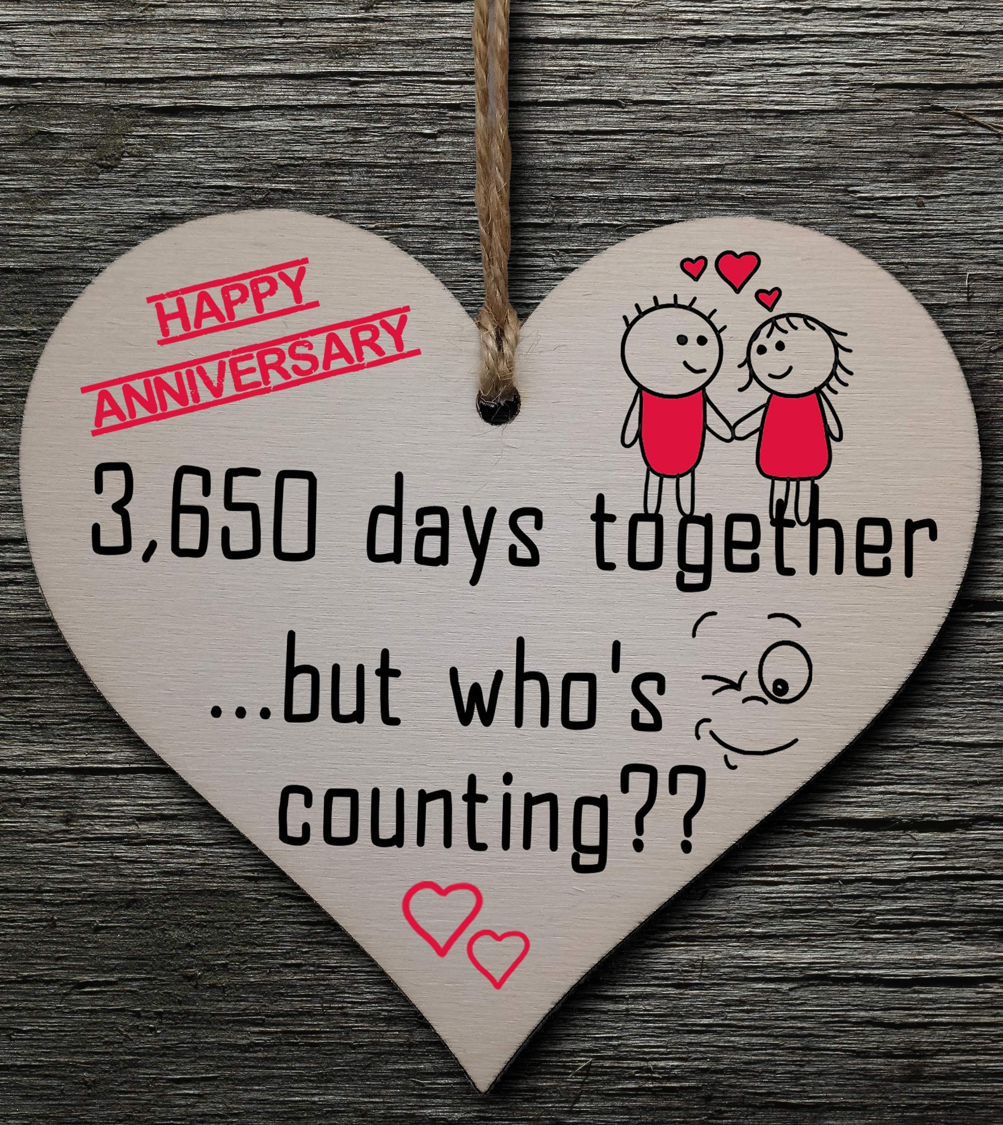 Handmade Wooden Hanging Heart Plaque Gift to Celebrate 10th Wedding Anniversary Husband Wife Someone Special Keepsake - Image 2