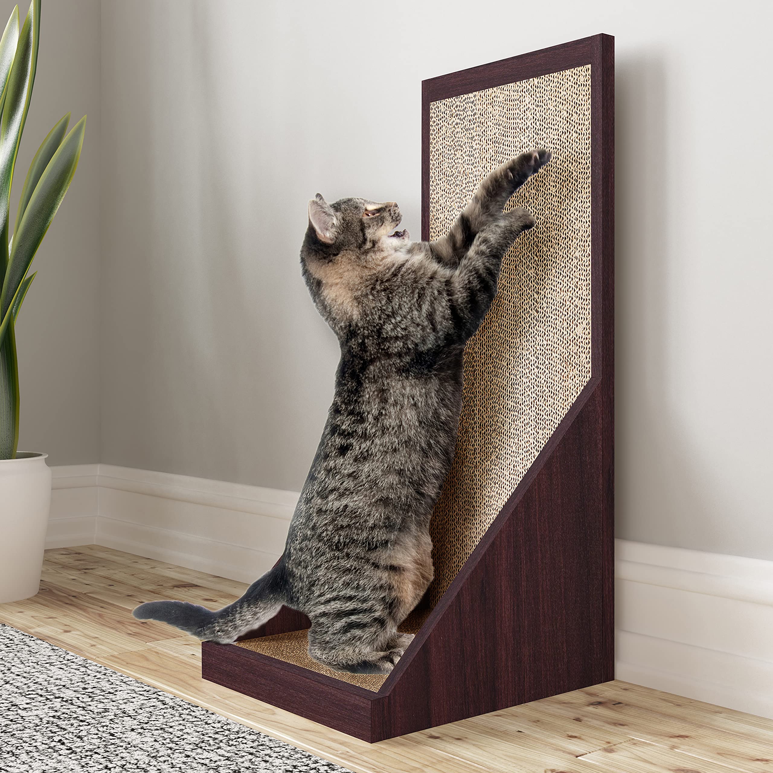 Way Basics Vertical Standing Cat Scratcher Scratch Pad Eco (Tool-Free Assembly and Uniquely Crafted from Sustainable Non Toxic zBoard Paperboard) Espresso