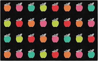 Flagship Carpets Stylish Black & White Brights Apple Sit Spot Classroom Area Rug for Indoor Classroom Learning or Kid Bedroom Educational Play Mat, 76" x 12