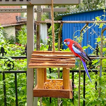 YCHTEWY-Handmade Wooden Outdoor Bird Feeder, 7-Inch, Wild Bird, Ranch Patio Yard Tree Hanging