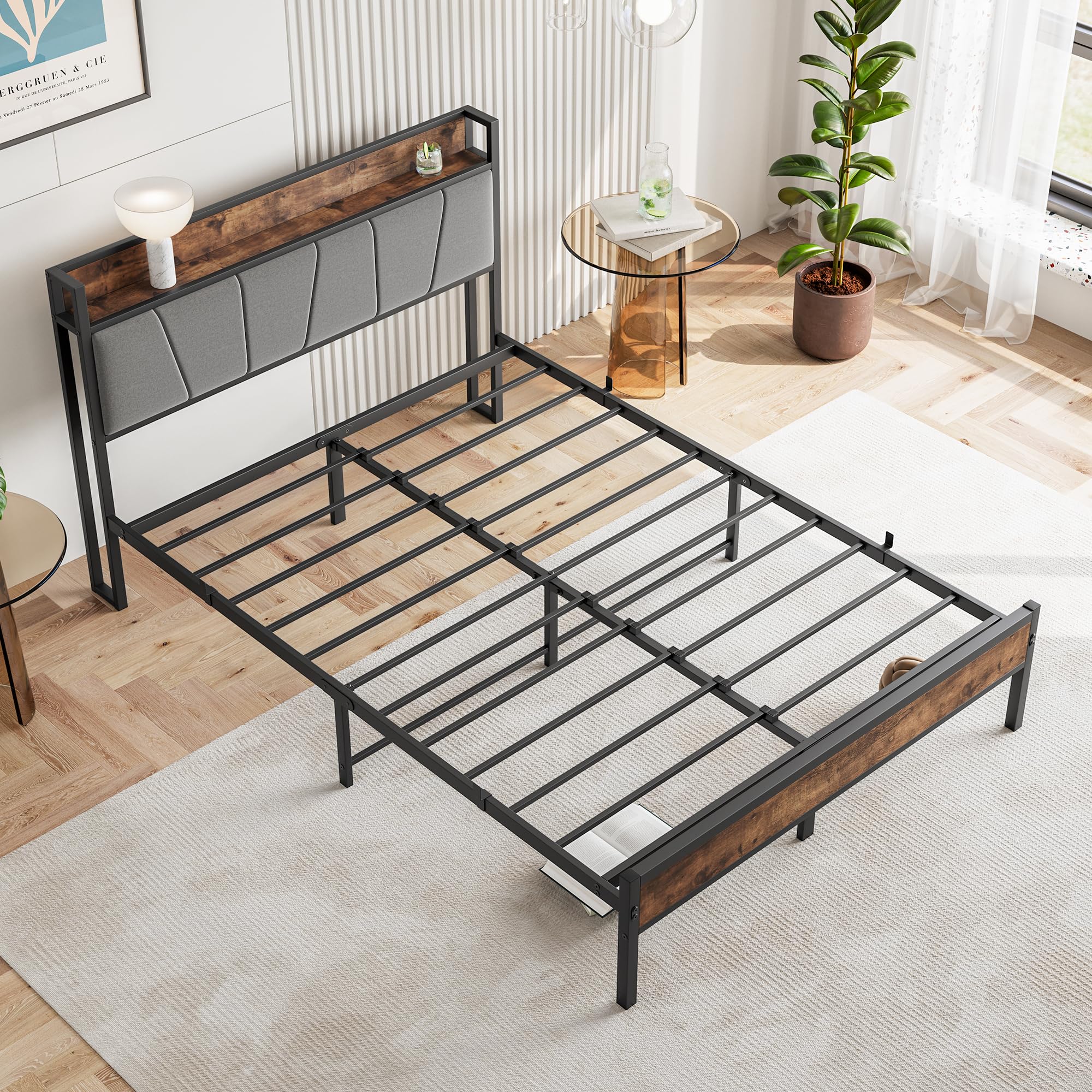 BORPHOM Dubbele bedframes massief metalen bedframe tweepersoonsbed met hoofdeinde, matrasbasis/sterke stalen latten ondersteuning/opslag onder bed /geluidsvrij/zwart bed 135 x 190 cm BORPHOM Dubbele bedframes massief metalen bedframe tweepersoonsbed met hoofdeinde, matrasbasis/sterke stalen latten ondersteuning/opslag onder bed /geluidsvrij/zwart bed 135 x 190 cm