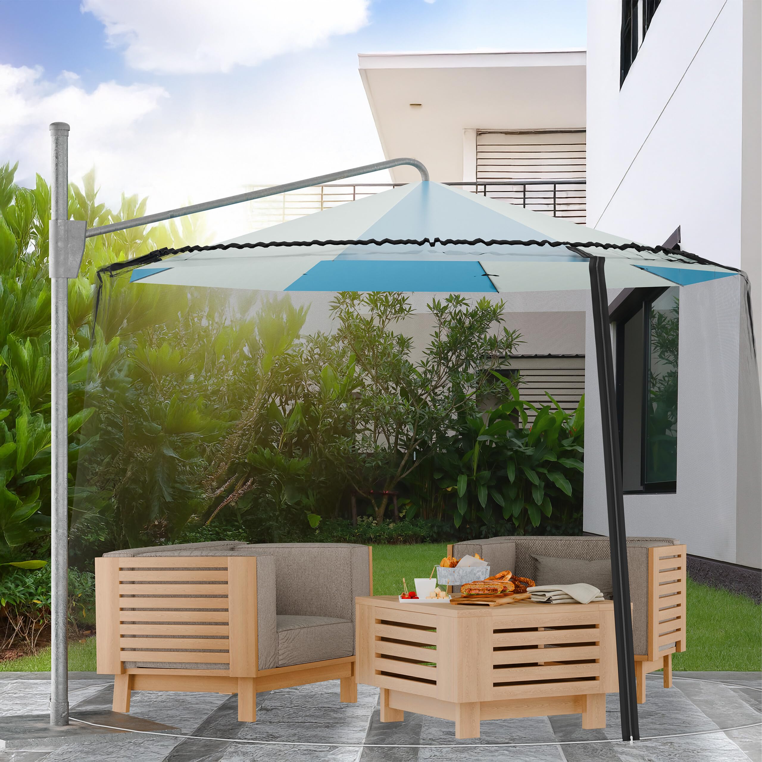 Relaxdays Moustiquaire Parasol, 250-300 cm, extérieure, Mailles serrées, Ajustable, Protection Contre Insectes, Noir
