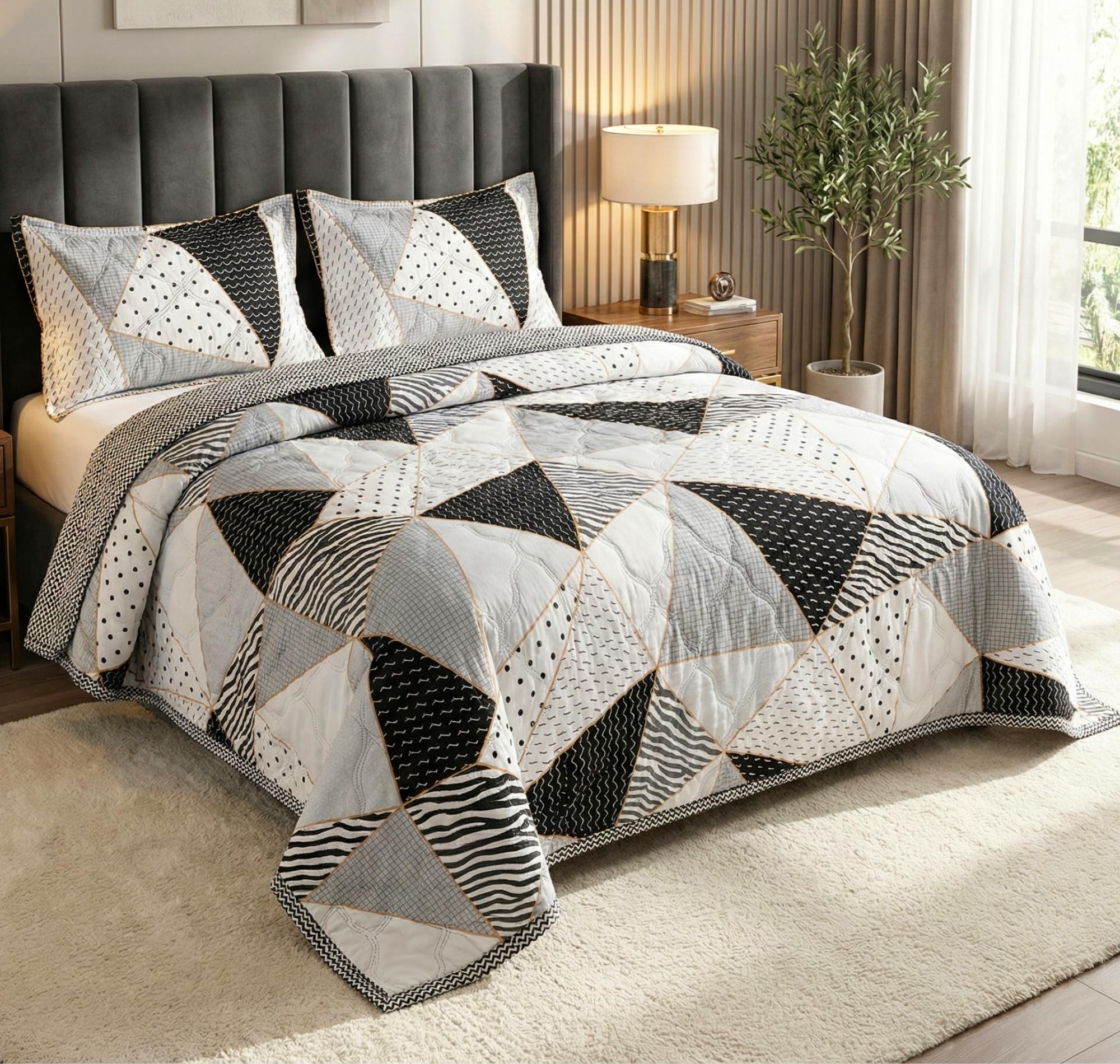 BSB HOME Ultrasonic Quilted Comforter Set - King Size -5