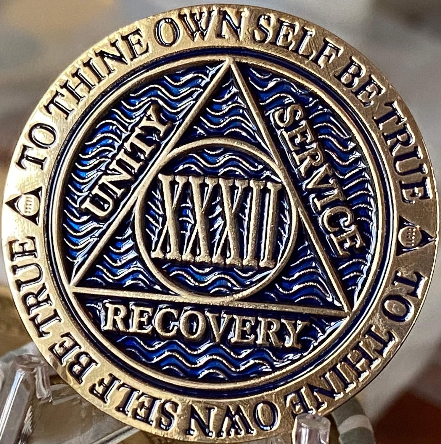 32 Year AA Medallion Dusty Blue Color Gold Plated Chip XXXII