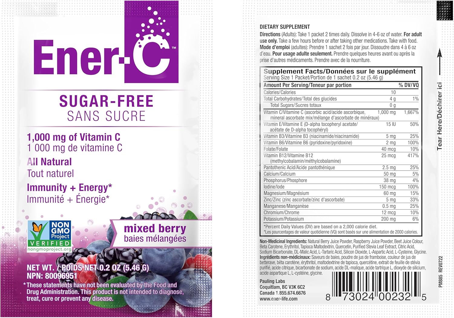 Ener-C Sugar Free Multivitamin Drink Mix - Vitamin Powder for Water, Electrolytes Powder No Sugar, Hydration Boost Packets, Zero Sugar, Vitamin C & B12 Supplement Liquid Mix - Mixed Berry, 60 Count