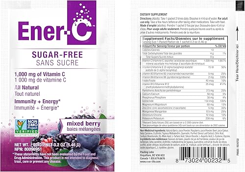 Miniatura 8 de Ener-C Mezcla de bebidas multivitamínicas de bayas mixtas sin azúcar, 1000 mg de vitamina C, sin OMG, veganas, polvos de jugo de fruta real, apoyo