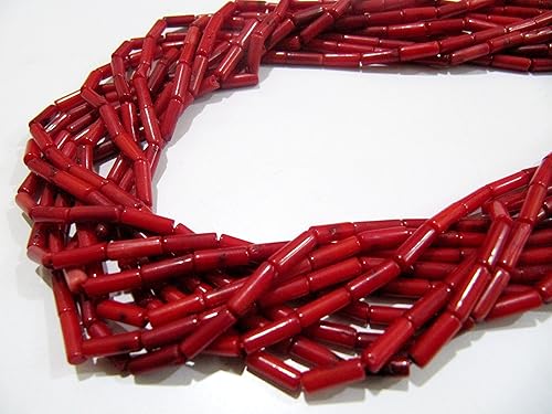 Miniatura 3 de Cuentas de coral rojo perforadas largas de calidad muy agradable, cuentas de coral rojo fuego en forma de tubo, tamaño 0.157 x 0.315 in disponible,