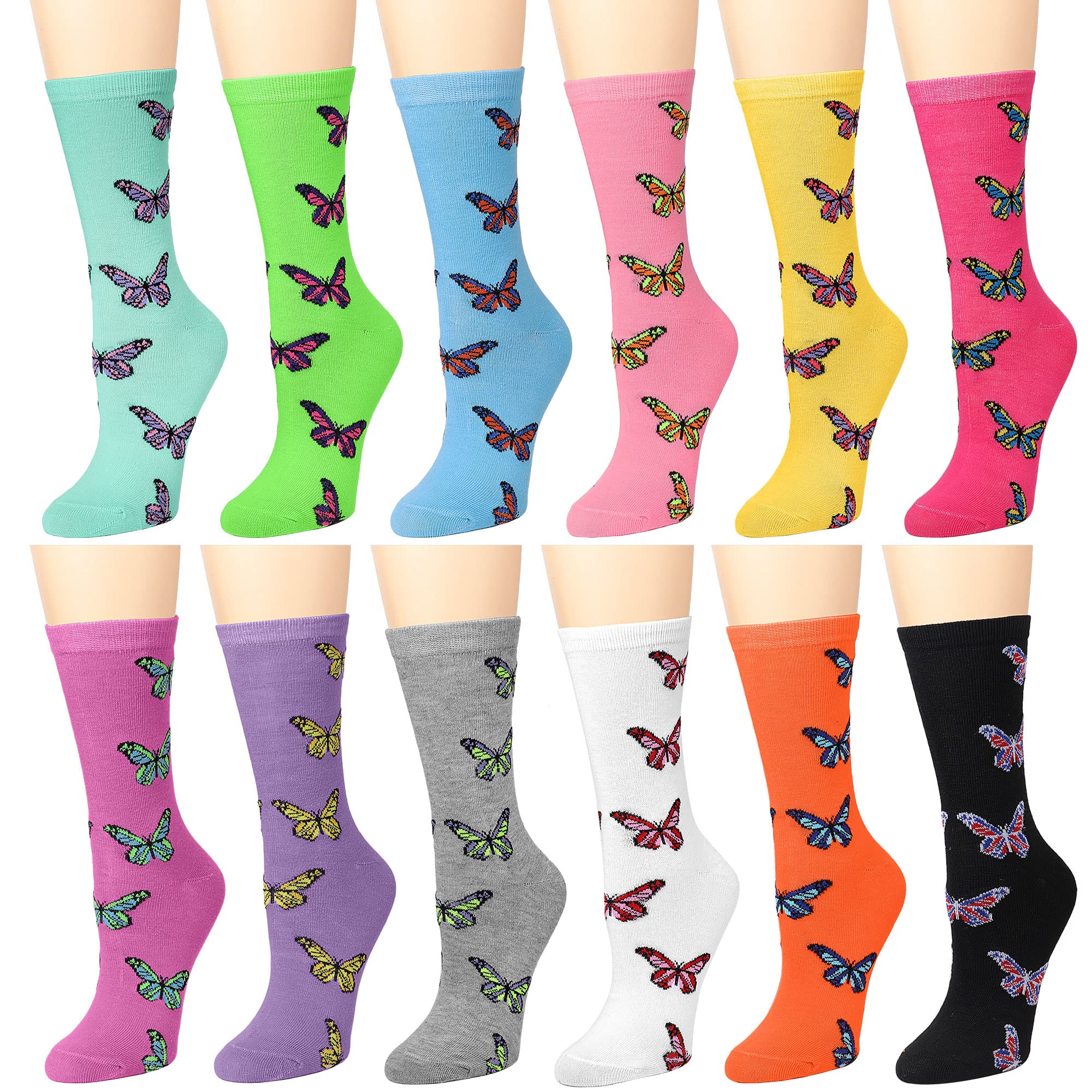Falari 12 Pairs Women's Cotton Crew Socks Assorted Colors