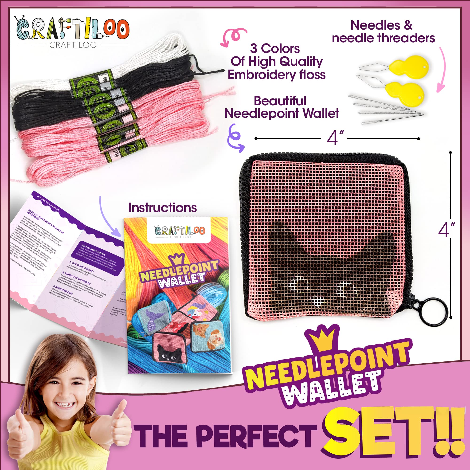 Kids Needlepoint Kit - Cat Wallet Cross Stitch -2 Kids Needlepoint Kit - Cat Wallet Cross Stitch -2