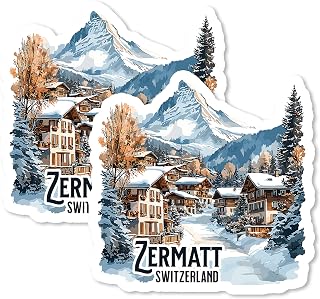 Zermatt Switzerland Magnet 4 Inch 2-Pack Matterhorn – Strong Vinyl Decorative Travel Magnets for Fridge Locker Kitchen Office – Cute Fun Aesthetic Cool Durable & Long-Lasting Souvenir ID44999