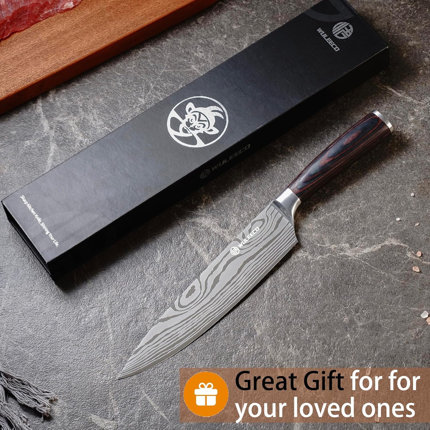 Chef Knife 8 inch - Sharp Kitchen Knife High Carbon Stainless Steel Blade, Gyuto Knife Ergonomic Wood Handle, Professional Chef’s Knife for Home Kitchen and restaurant - Image 5