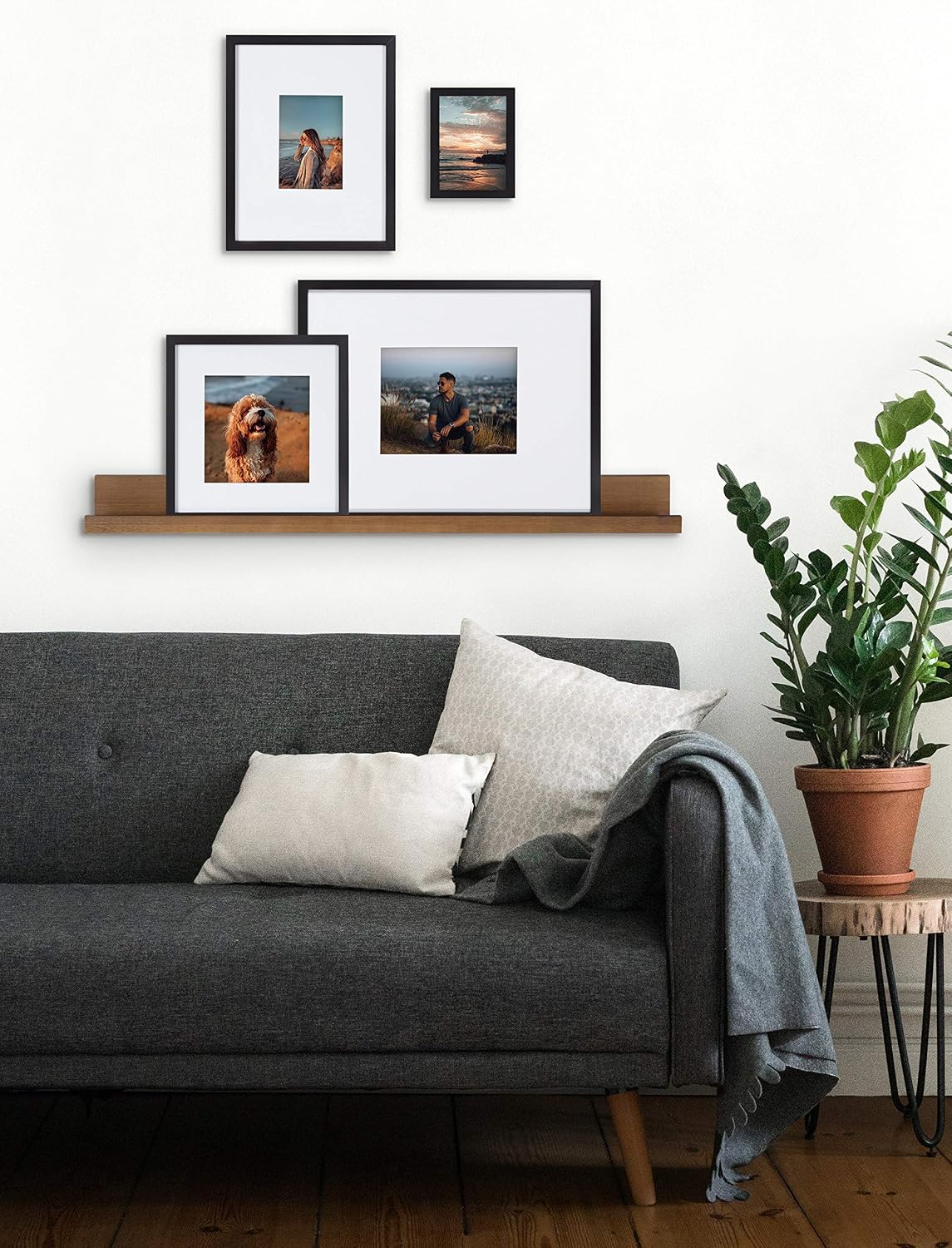 Kate and Laurel Gallery Transitional Frame and Shelf Set, Set of 5, Rustic Brown and Black, Sophisticated Picture Frame Collection with Multiple Sizes Included