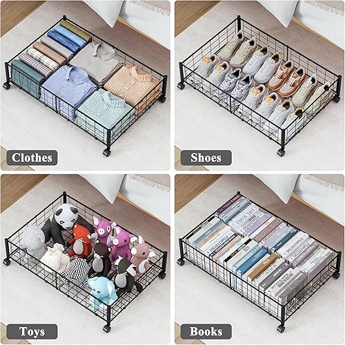 Miniatura 6 de Almacenamiento debajo de la cama con ruedas, rotación de 360, contenedores de almacenamiento debajo de la cama sin montaje, paquete de 2