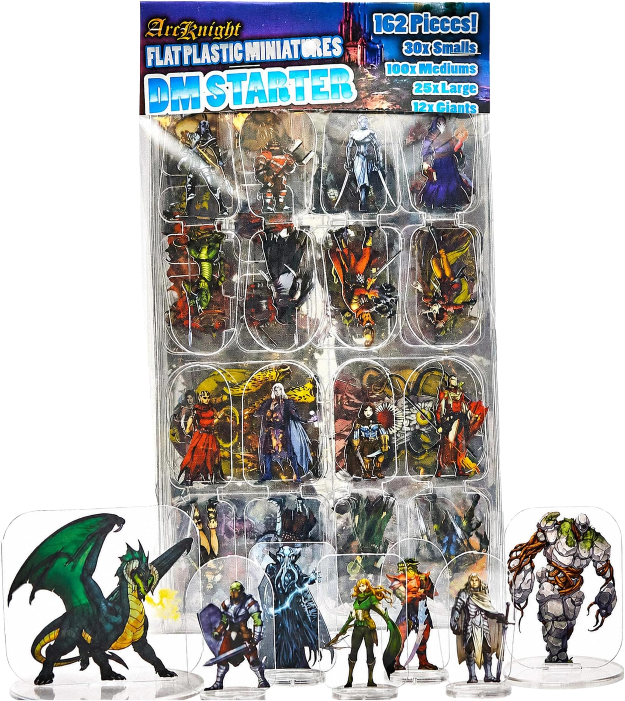 Arcknight Flat Plastic Miniatures: DM Starter Set; 167 Unique Classic and Iconic Minis for DND 5e and Pathfinder; Affordable, Skinny Figurines for Dungeons and Dragons and Other Tabletop RPG Games