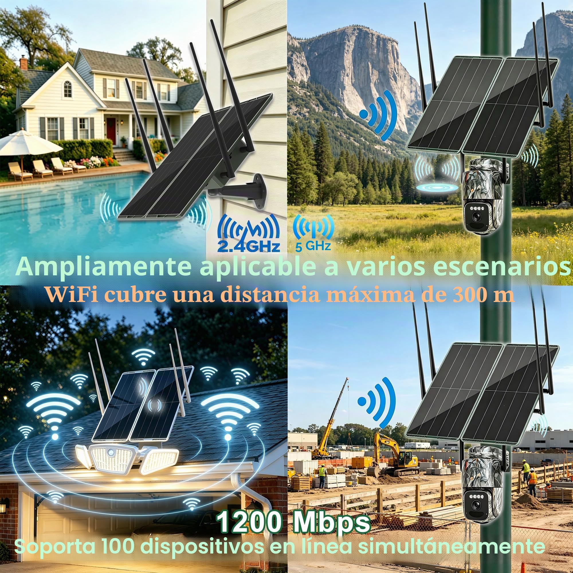 Panel solar de 30W para exteriores,doble banda,5.8G/2.4G,repetidor WiFi,amplificador extensor,cobertura de 300m,1200 Mbps,batería de 30000 mAh,IP65,soporta 100 dispositivos,para patio