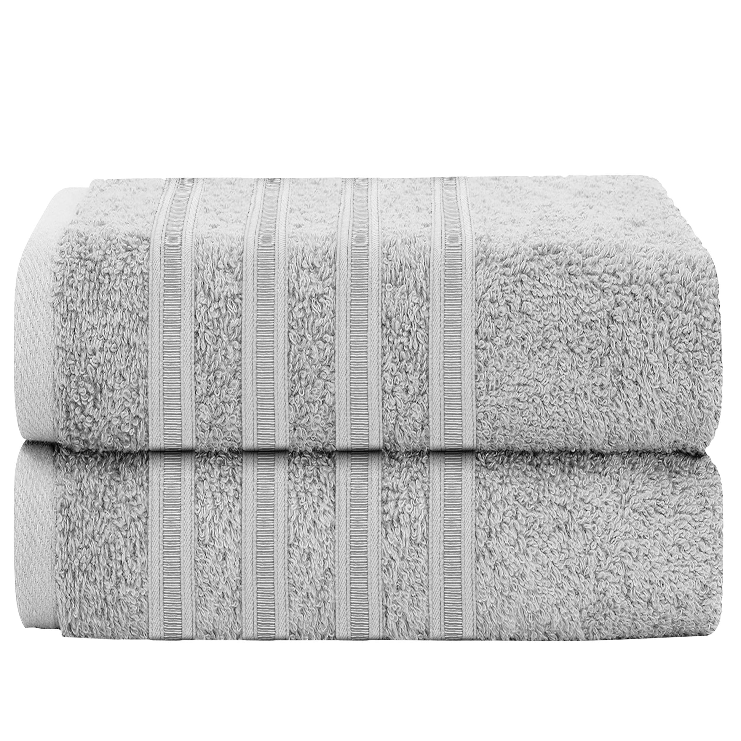 Olivia Rocco Ritz Collection 2 Pack Jumbo Bath Sheet Viscose Stripe Towels Range Highly Absorbent and Super Soft Extra Large Bathsheets Towel Sets, Silver
