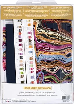 DIMENSIONS Fabulous Florals Gold Collection Counted Cross Stitch Kit, 14 Ct. Navy Aida, Finished Project 14 x 12, Multicolor 4 Piece