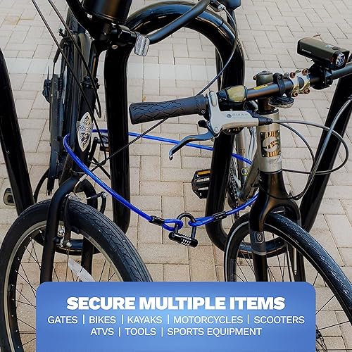 Miniatura 6 de DocksLocks Juego de candado de cable de seguridad (5' a 25') extremos en bucle, resistente a la intemperie, cerradura compacta sin llave en U con