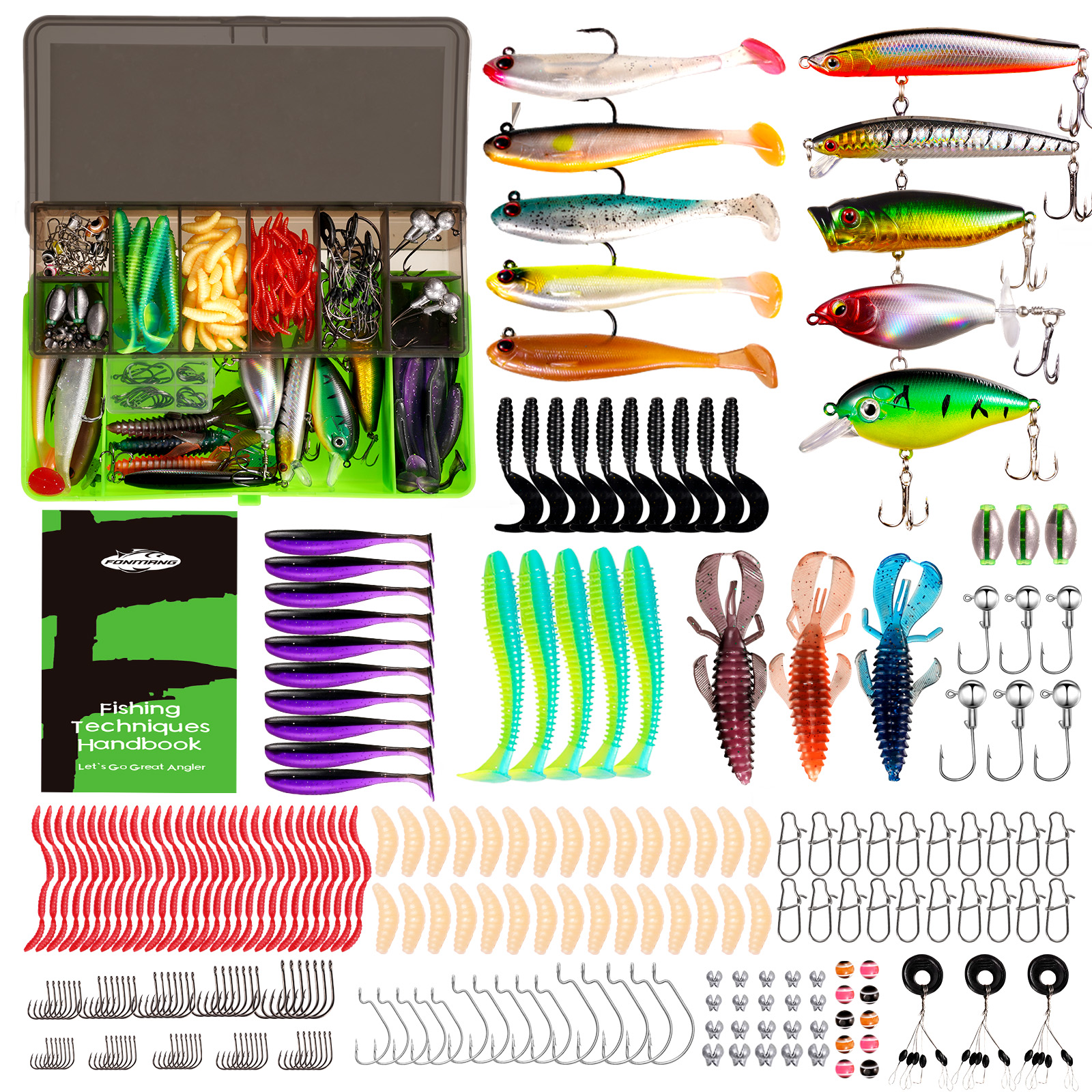 FONMANG Fishing lures-2026 New Fishing Lure kit for Bass Trout, Tackle Box with Tackle Included, Fishing Plugs,Swimbait, Minnows, Soft Baits, Hooks & Weights Accessories (H1-279pcs All-in-One) : Sports & Outdoors
