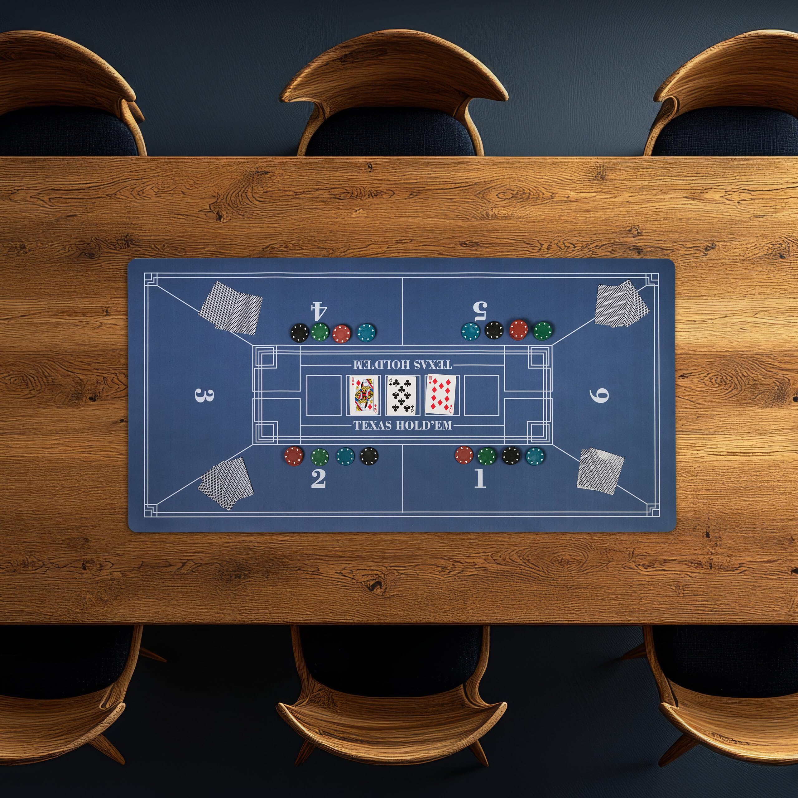 Relaxdays Tapete Póquer, 120 x 60 cm, Mantel Poker Texas Hold'em, Alfombrilla Antideslizante, Bolsa, 6 Jugadores, Azul