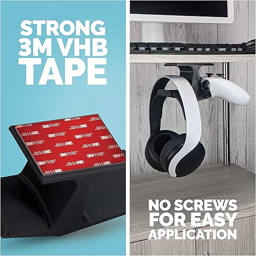 Miniatura 3 de BRAINWAVZ The Gorgon - Under Desk Game Controller & Headphone Holder for XBOX, PS4, PS5, Series One, Steelseries, PC & Most Gamepads & Headsets